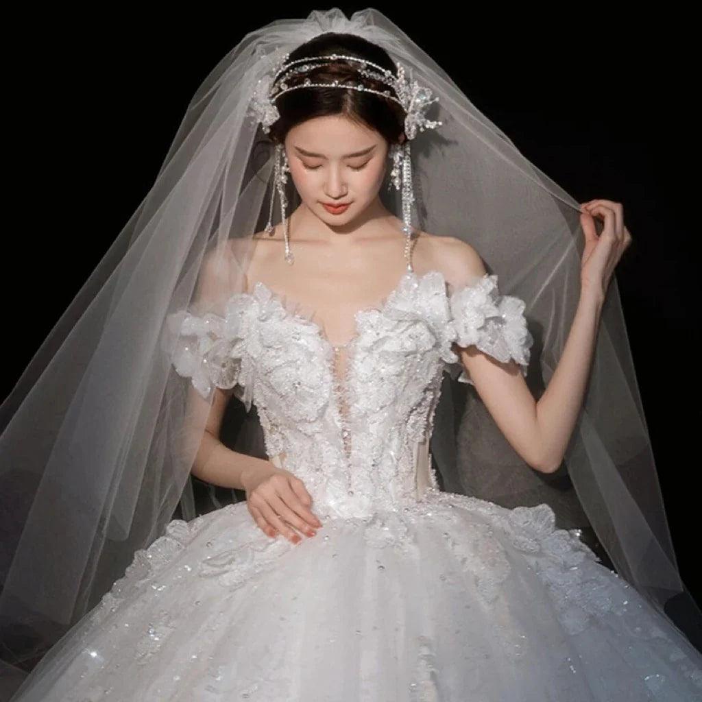 Shiny Wedding Dress Applique Sweetheart EDL106
