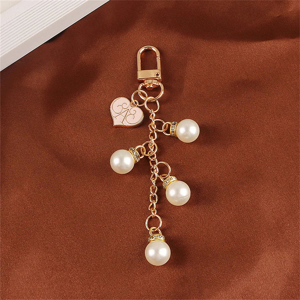 Exquisite Pearl Heart Pendant Keychain Fashion Handbag Ornaments Accessorie Keyring Tassel Waist Wallet Trinket Key Holder Charm