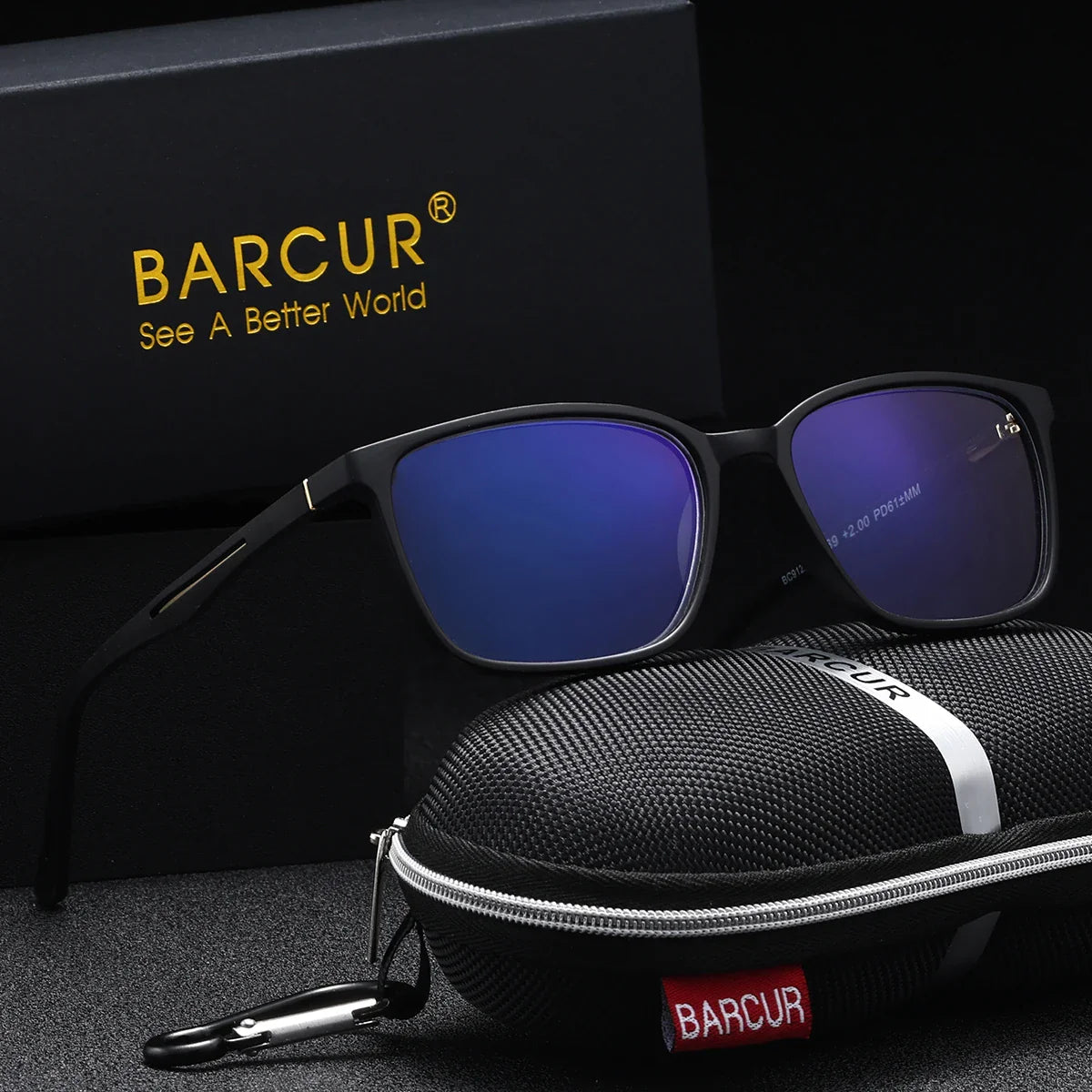 BARCUR Trendy Fashionable Square Reading Glasses Anti-Fatigue Lightweight PC Frame with AC Lens - Fashionable Multiple Degree Glasses for Summer and Men and Women