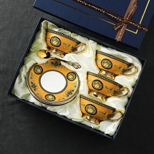 High value bone china retro European coffee cup saucer teacup ceramic water cup light luxury set wholesale business gifts