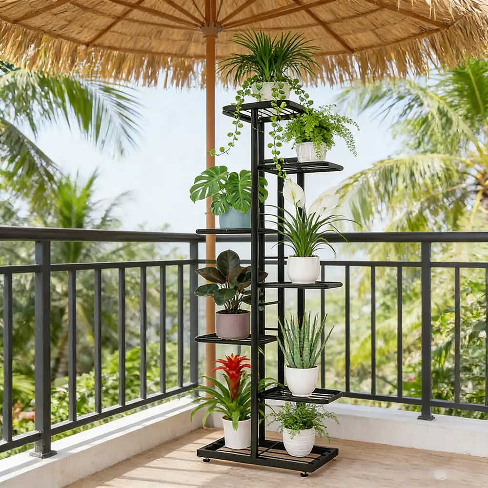 Plant Stand Indoor Modern Black Metal 6 5 4 Tier Tall Vertical Flower Pot Holder Shelf Space Saving Corner Multi Layer Storage Rack For Living Room Balcony Garden Patio Home Decor Housewarming Gift Plant Lovers