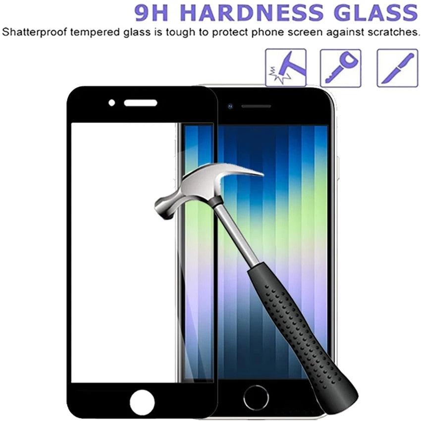3PCS Full Cover Tempered Glass For iPhone SE  2022 2020 7 8 Plus Screen Protector Black Edge On iPhone SE3 SE2 Protective Glass Anti Fingerprint Film Screen Protector for iPhone