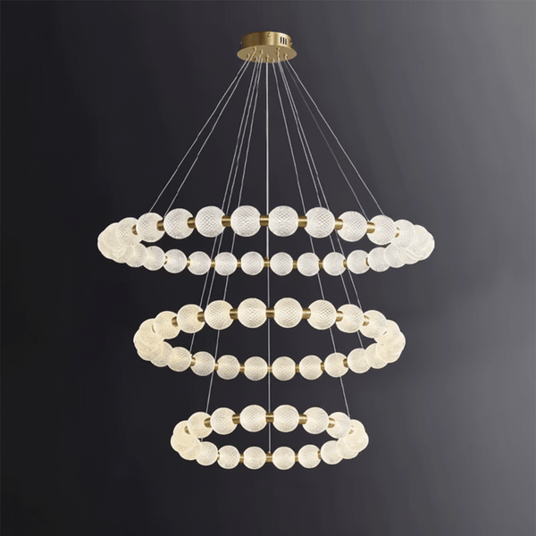 Alabaster Ring Chandelier – Gold Beaded LED Luxury Ceiling Light