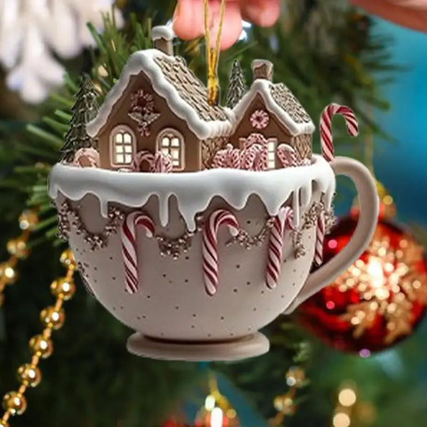 Christmas Coffee Cup Ornaments Coffee Mug Decorative Tree Hanging 2025 Xmas Navidad 2026 New Year Easter Bunny Party Supplies