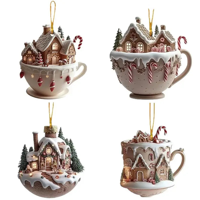 Christmas Coffee Cup Ornaments Coffee Mug Decorative Tree Hanging 2025 Xmas Navidad 2026 New Year Easter Bunny Party Supplies