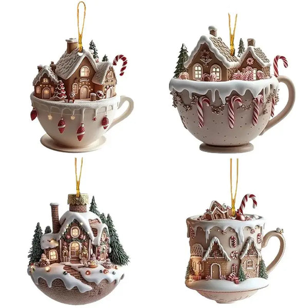 Christmas Coffee Cup Ornaments Coffee Mug Decorative Tree Hanging 2025 Xmas Navidad 2026 New Year Easter Bunny Party Supplies