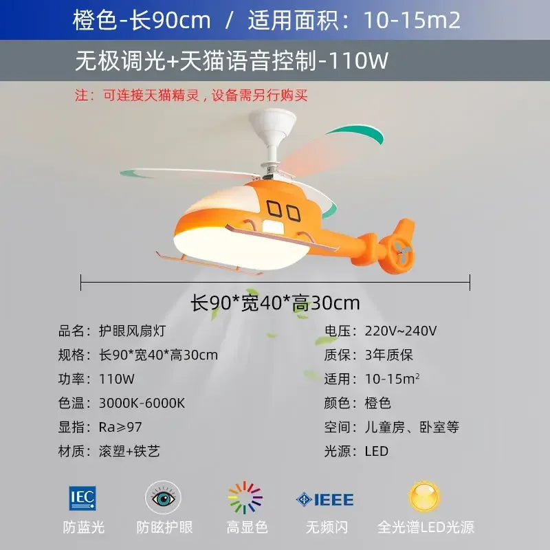 DecorBites™ Helicopter Aircraft Ceiling Fan Children's Chandelier Blue Pink Light Kids' Room Decorbites