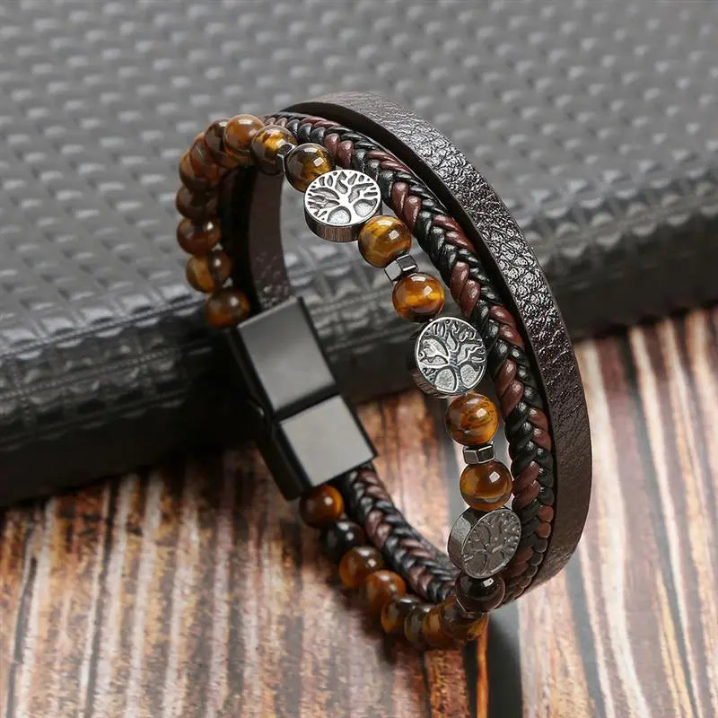 Classic Men's Leather Bracelet Hand-Woven