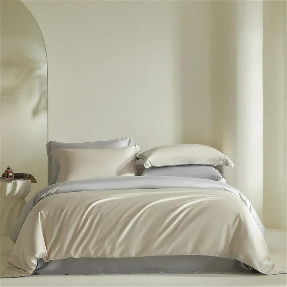Liv-Esthete Women Pink 100% Silk Bedding Set Healthy Silky Double Color Queen King Duvet Cover Flat Sheet Pillowcase Bed Linen - Gifts for You 'n Me