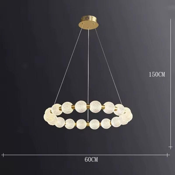 Alabaster Ring Chandelier – Gold Beaded LED Luxury Ceiling Light