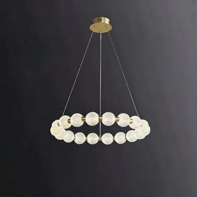 Alabaster Ring Chandelier – Gold Beaded LED Luxury Ceiling Light