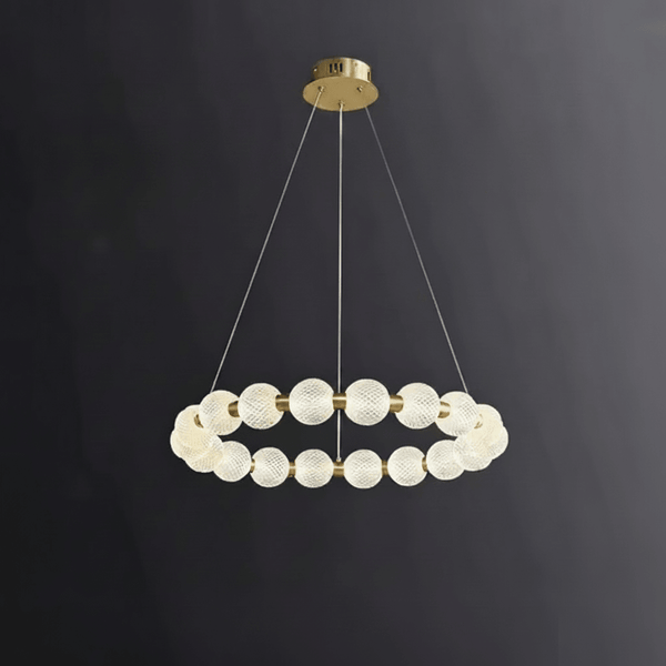 Alabaster Ring Chandelier – Gold Beaded LED Luxury Ceiling Light