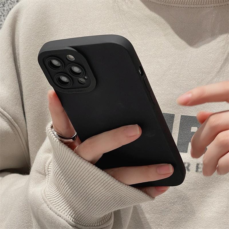 High-end Black Shockproof Silicone Phone Case For iPhone 13 12 Pro 11 Pro Max For Men Protect Lens Cover Compatible with iPhone Silicone Rubber Case Comfortable Grip