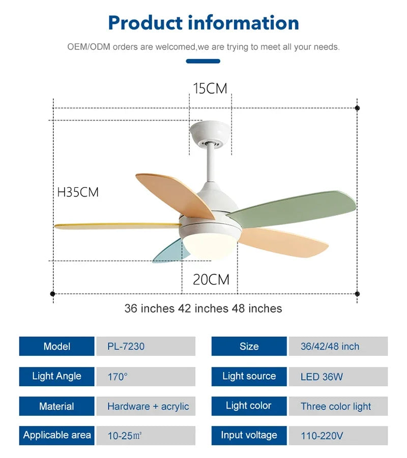 DecorBites™ Kids Ceiling Fan with Light and Remote Control, 3-Speed, 5-Blade Helicopter Design Decorbites
