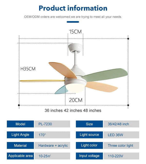 DecorBites™ Kids Ceiling Fan with Light and Remote Control, 3-Speed, 5-Blade Helicopter Design Decorbites