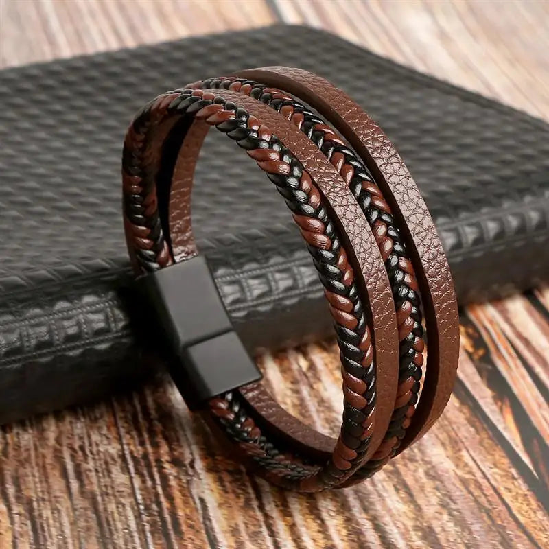 Classic Men's Leather Bracelet Hand-Woven