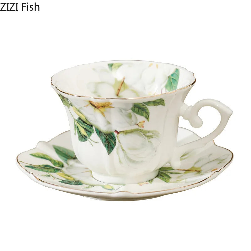 Elegant Camellia Painted Mugs Porcelain Cup&saucer Tableware Coffee Mug Dining Table Afternoon Tea Teacup Fruits Juice Cup