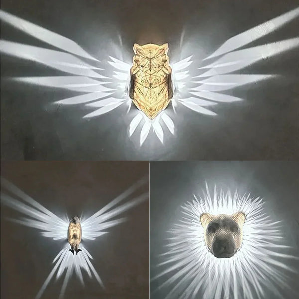 Nordic Lion Vulture Owl Head Wall Mounted Art Sculpture with 3D LED Animals Head Art Wall Luxury Home Wall DIY Decoration