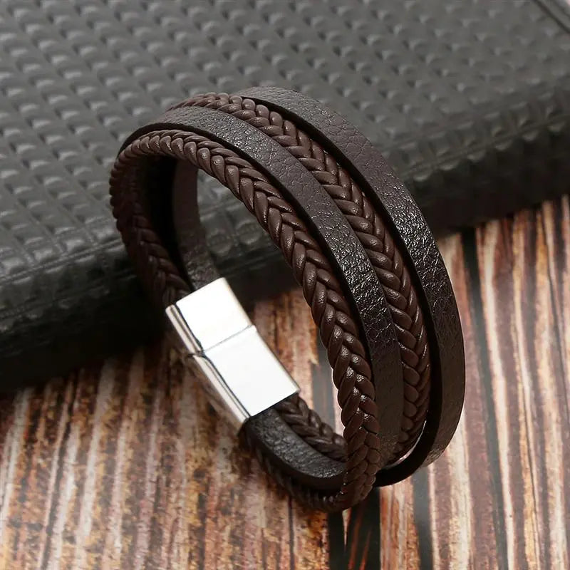 Classic Men's Leather Bracelet Hand-Woven