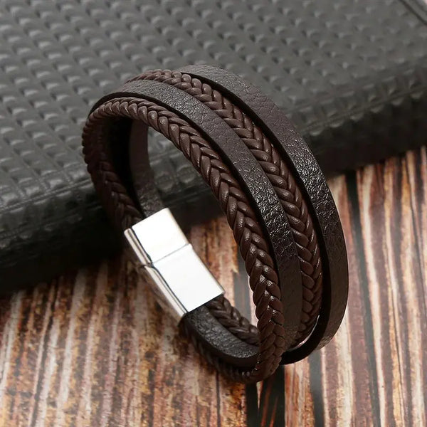 Classic Men's Leather Bracelet Hand-Woven