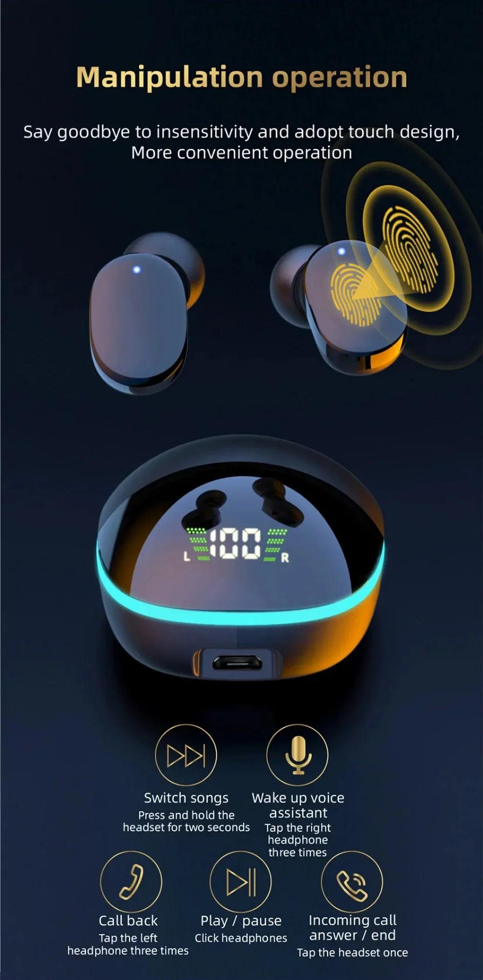 G9S Bluetooth 5.1 In Ear Wireless Earbuds LED Power Display Low Latency Gaming HiFi Stereo Sports Headphones