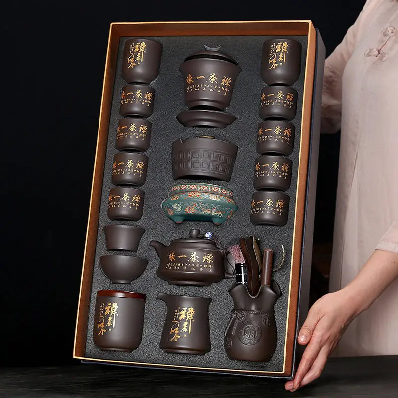 Luxury Purple Clay Tea Set High-End Home Office Complete Moving Gift Practical Present for Elders and Teachers with Gift Box