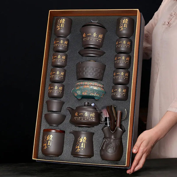 Luxury Purple Clay Tea Set High-End Home Office Complete Moving Gift Practical Present for Elders and Teachers with Gift Box