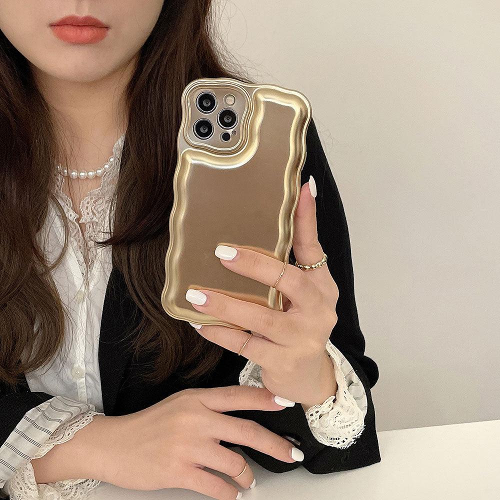 Women Luxury Gold Color Shockproof Phone Case for iPhone 14 13 12 11 Pro Max X Xs Max XR Shock-Absorbing Elegant Shiny Case for iPhone Strong iphone Back Cover