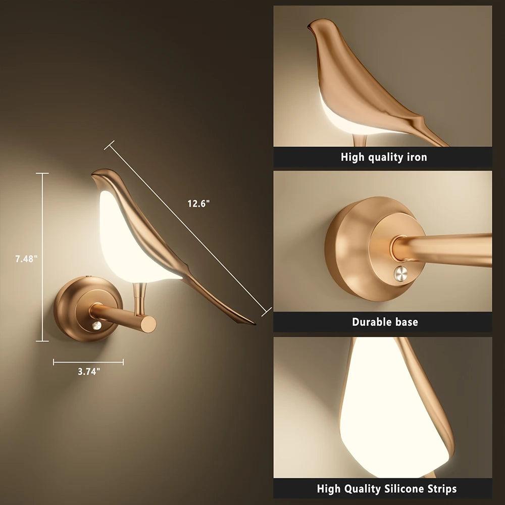 Nordic Wall Lights Rotatable Golden Bird LED Interior Wall Sconce Dimmable Acrylic Creative Wall Lamp Bedroom Bedside Night Ligh