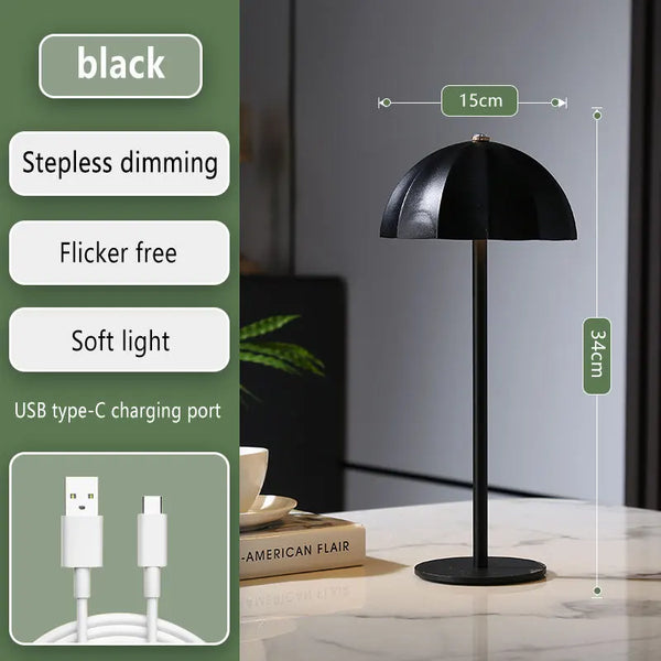 LED Metal Table Lamp Rechargeable Touch Dimmable Desk Lamp Umbrella Shade