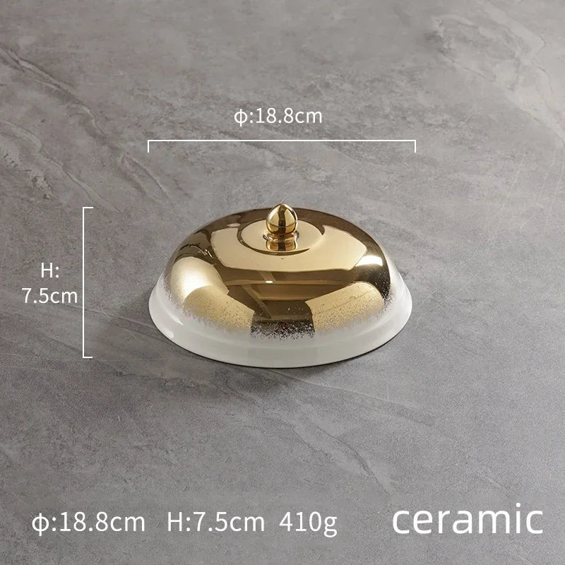 Ceramic high-end golden gold round ceramic tray Piring ASalad Steak Mewah Keramik Makanan Barat Eropa Piring Steak dinner plate