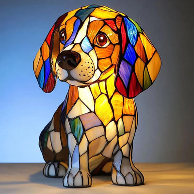 Animal Resin Night Light LED Desk Lamp Nightstand Lamp Resin Stained Dog Tabletop Night Light Cute Pet Dogs for Bedroom Ornament