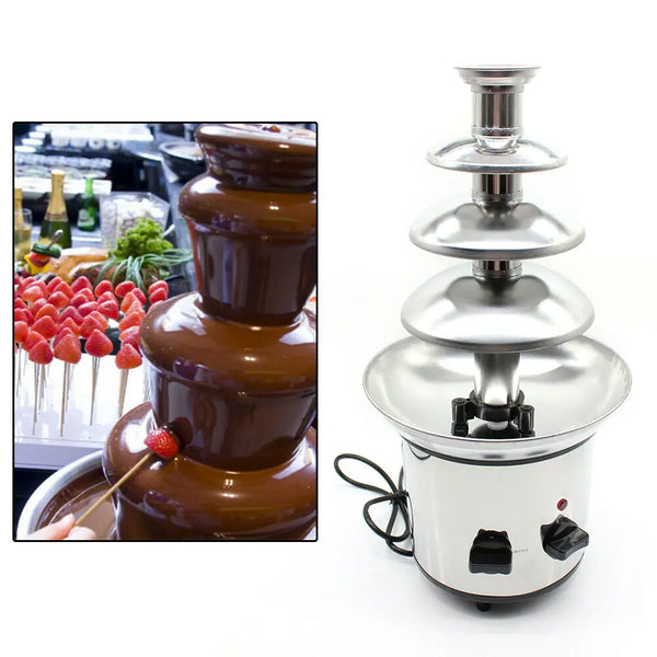 4-Layer Chocolate Fountain Machine Stainless Steel Chocolate Cheese Melt Heating Fondue Machine DIY Home Appliances