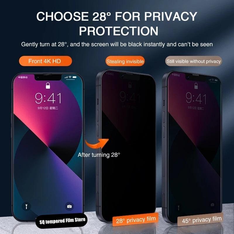 3PCS Privacy Screen Protector For iPhone 14 PRO MAX Anti-Spy Glass For iPhone 13 12 11 XS Max XR 7 8 Plus SE 2022 Tempered Glass 9H Hardness Tempered Glass Anti Spy Case Friendly Screen Protector
