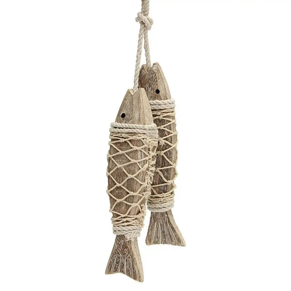 1 Pair Hand Carved Wooden Fish Hanging Ornaments Marine Coastal Wall Sculptures Fish Design Pendant DIY Home Nautical Decoration
