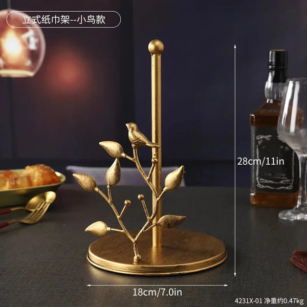 Kitchen Luxury Vertical Tissue Holder Multi Functional Metal Paper Roll Holder Rose Shaped Art Storage Rack Tissue Boxes DSers Fulfillment