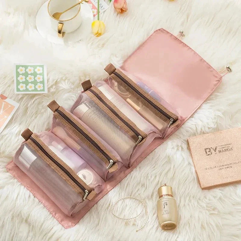 Mandotos 4 In 1 Detachable Cosmetic Bag Large Capacity Travel Organizer For Cosmetics And Toiletries Beige