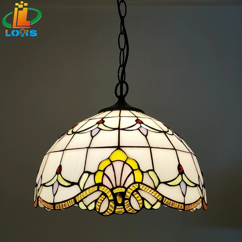 12-inch American-style Embankment Flower Chandelier Tiffany Style Milk Tea Shop Coffee Restaurant Glass Lighting E27 230V 220V