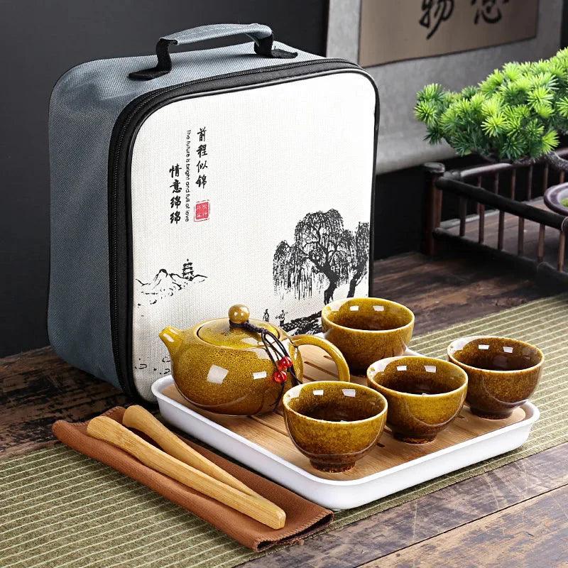 Portable Chinese Kung Fu Travel Tea Set with Carrying Bag & Gaiwan