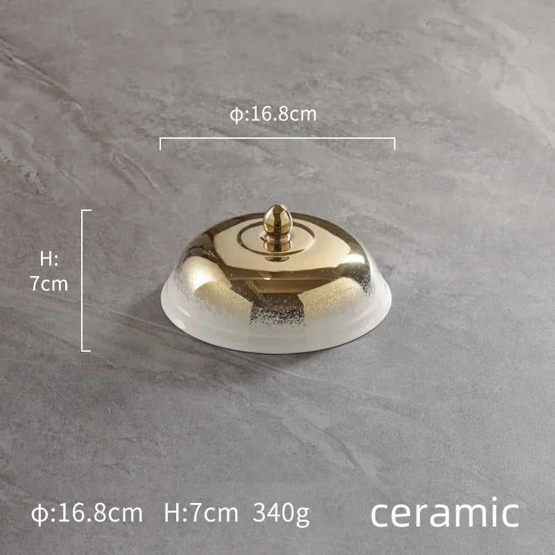 Ceramic high-end golden gold round ceramic tray Piring ASalad Steak Mewah Keramik Makanan Barat Eropa Piring Steak dinner plate