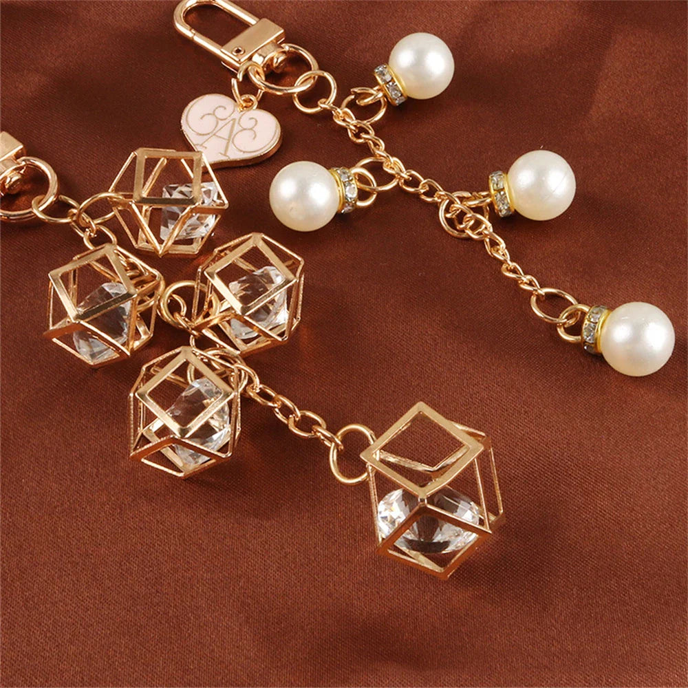 Exquisite Pearl Heart Pendant Keychain Fashion Handbag Ornaments Accessorie Keyring Tassel Waist Wallet Trinket Key Holder Charm