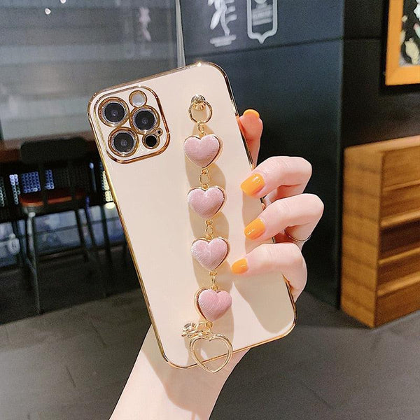 Luxury Women Silicone Phone Case Cover With Wrist Chain Bracelet for iPhone  Wristband Bracelet Hand Holder Cover for iPhone 13 12 11 Pro Max plating Case Heart Chain Cases for iPhone 7 8 Plus XR XS Max X