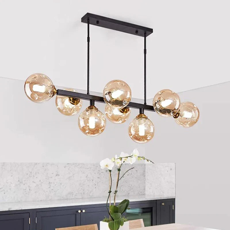 Brass Modern LED Chandelier 8-Head Amber Glow