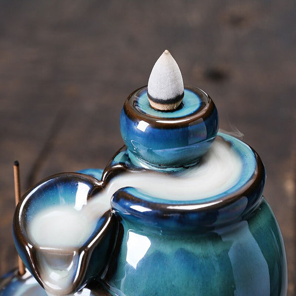 Blue Jars Cascading Waterfall Backflow Incense Burner Holder