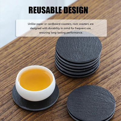 10Pcs Natural Slate Drink Coasters Round Black Stone Insulation Cup Coaster for Coffee Table, Home Kitchen, Bar