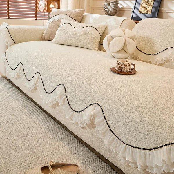 All-Season Use Elegant Pet-Friendly Sofa Cover with Ruffled Edges Non-Slip Ideal for Home, Office, and Living Room Decor