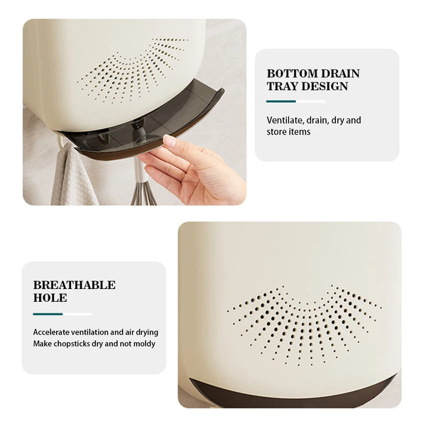 Kitchen Cutlery Storage Box Wall Mount Tableware Storage Holder with Lid Dustproof Spoon and Chopstick Organizer Drain Racks