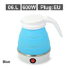 Mini foldable electric kettle 0.6L portable electric kettle household travel water heater silicone compression 110V-220V - Blue-EU