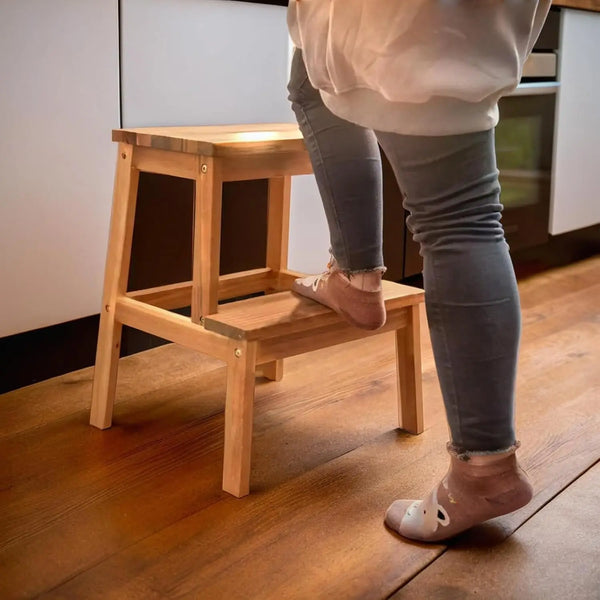 2 Step Wood Stool, Wooden Stepping Stools for Adults & Kids 350 lbs, Kids Stepping Chair, Bathroom, Bedroom Bench