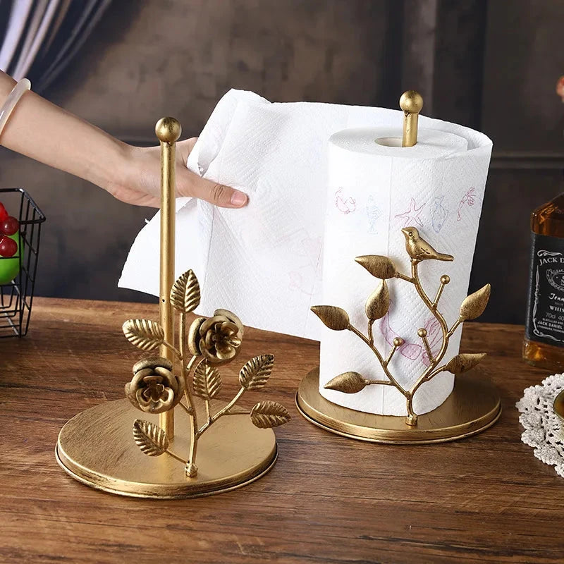 Kitchen Luxury Vertical Tissue Holder Multi Functional Metal Paper Roll Holder Rose Shaped Art Storage Rack Tissue Boxes DSers Fulfillment
